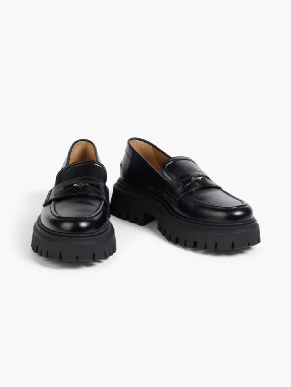 Maje Black Leather Medaille Lug-Sole Penny Loafers